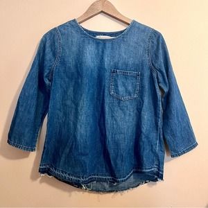 Madewell | Denim Raw Hem 3/4 Sleeve Top Size X-Small